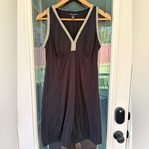 Lucky Brand Black V-Neck Mini Dress with Embroidered Trim Size Small